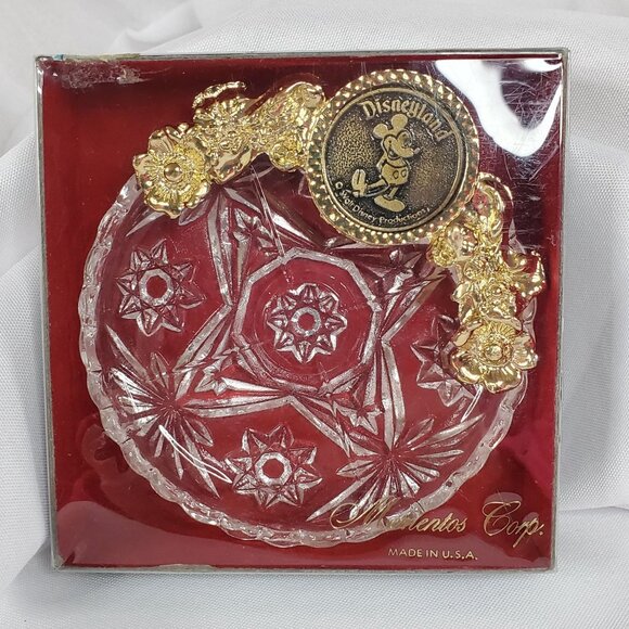 VTG Disneyland Mickey Mouse Crystal Trinket/ jewelry Dish USA Collector NOS - Picture 1 of 10